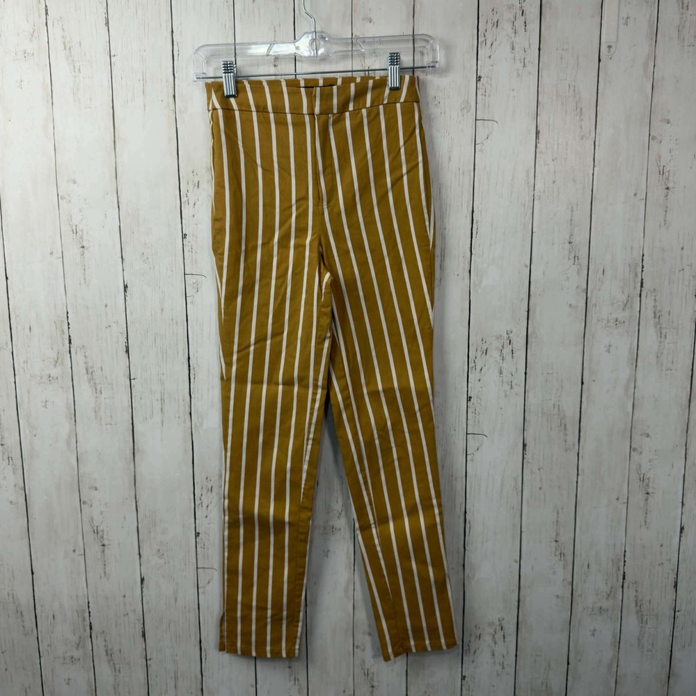 Forever 21‎ Women's Mustard Yellow Vertical Striped Skinny Ankle Pants Size XS